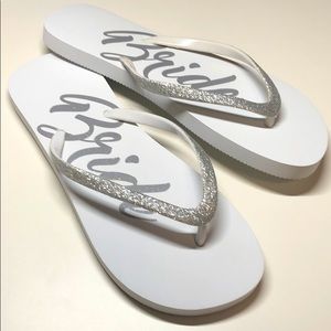 Bride white and silver flip flop sandals